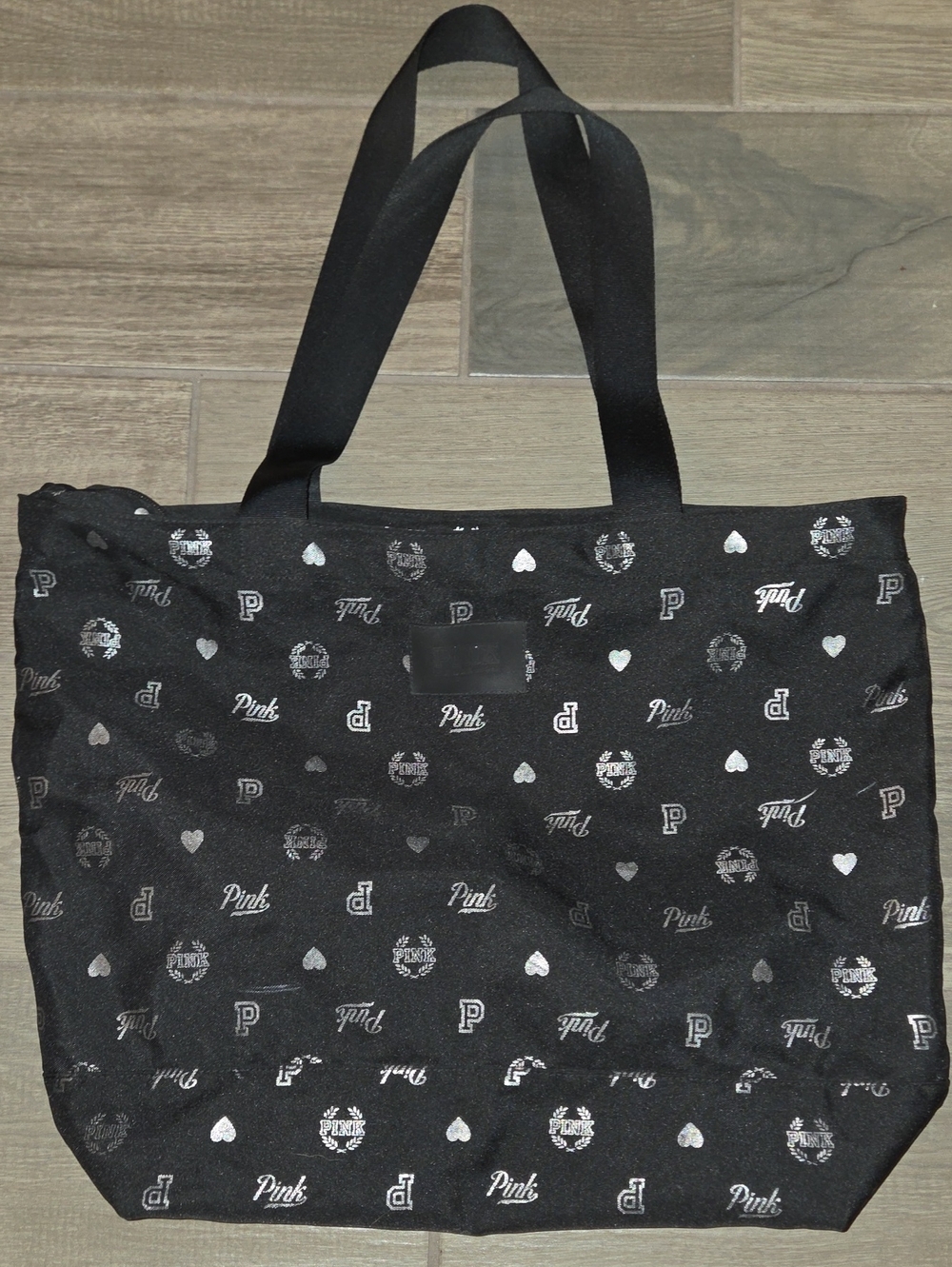 PINK Victoria's Secret Black Tote with Silver Logo Accents